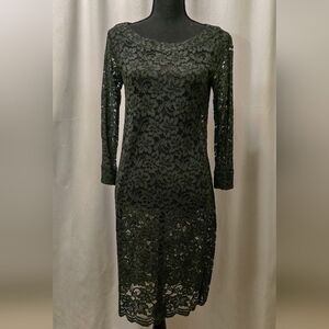 Diane Von Furstenberg Olive Green Lace 3/4 Sleeve Dress